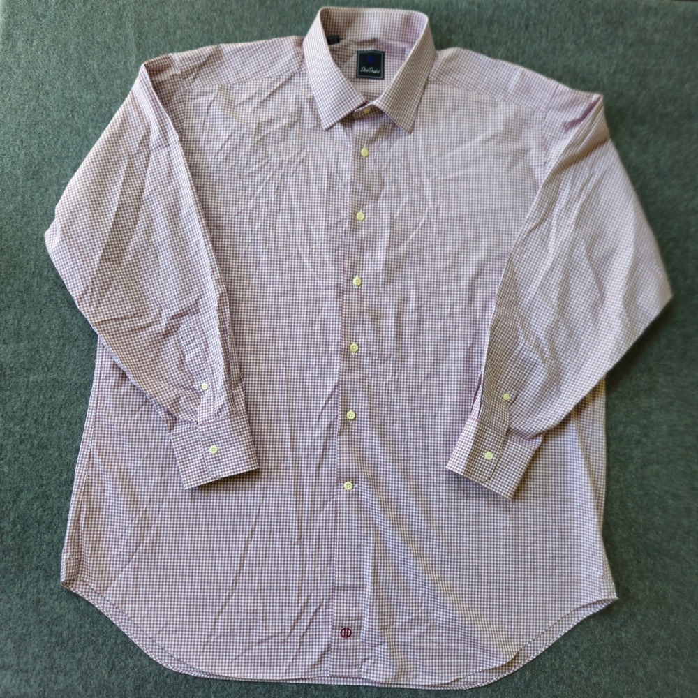David Donahue Shirt Big Tall 18.5 34/35 Burgundy Gingham Cotton Button Down EUC - Picture 2 of 11